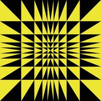 Geometric black and yellow pattern, op art graphics, illusion style, plane and membrane perspective. Cover square design. Contrast triangular texture. Psychedelic background vector