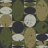 Dirty shabby squares and round camouflage geometric texture. Camo with circle pattern, green khaki color. Seamless old worn background vector