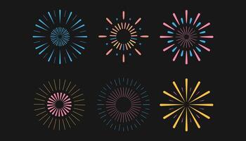Colorful Firework Burst Icon Set on Dark Background for Celebration, Festival, Party, New Year, and Holiday Graphic Design and Decoration Projects. vector