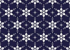 Seamless white floral blooming on dark blue background, ethnic fabric pattern, Portuguese style, design for cloth, carpet, batik, wallpaper. vector