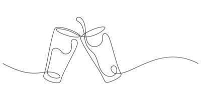 clinking glass celebrating happy hour one line drawing continuous vector