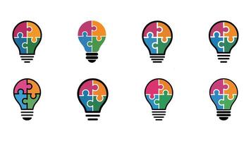 Colorful puzzle pieces forming a light bulb symbolizing creative ideas and solutions vector