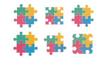 Six colorful puzzle pieces arranged in three pairs on a white background vector