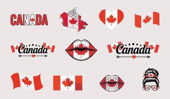 Collection of Canadian Patriotic Symbols with Solid Background. vector