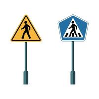 Illustration of pedestrian crossing warning and informational signs vector