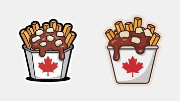 Delicious Cartoon Poutine with Maple Leaf Container Design vector