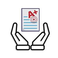 education icon. Live Grade and Report Card. A plus grade sheet with a stamp icon. smart, learning, clever. Mixed style vector