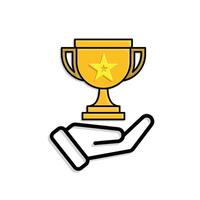 education icon. learning result or trophy in hand. smart, learning, clever. Mixed design style.098 vector