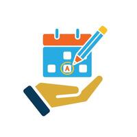 education icon. Study Planner in hand. Calendar with marker and pencil icon. smart. Flat style vector