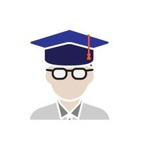 education icon. student or college student. man with glasses wearing graduation cap. smart. Flat design style vector