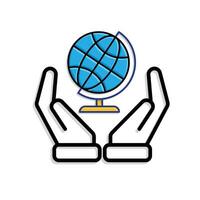education icon. Subject Icon Geography in hand. globe with white background. clever. Mixed design vector