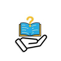 education icon. question or issue in hand. book or paper question mark. smart, learn, clever. Mixed vector