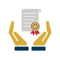 education icon. scholarship in two hand. slightly rolled paper with award certificate or ribbon. smart. Flat design style vector