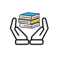 education icon. book or ebook. three stacked books. smart, learning, clever. Mixed design vector