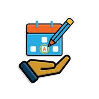 education icon. Study Planner in hand. Calendar with marker and pencil icon. clever. isometric style vector