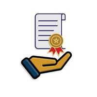 education icon. scholarship in hand. slightly rolled paper with award certificate or ribbon. clever. isometric design style vector