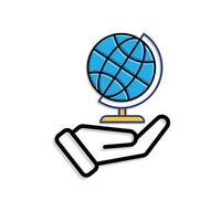 education icon. Subject Icon Geography in hand. globe with white background. clever. Mixed style vector