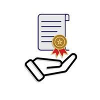 education icon. scholarship in hand. slightly rolled paper with award. smart, study, clever. Mixed design style vector