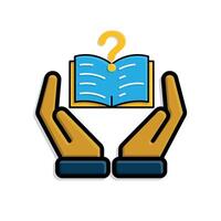 education icon. question or issue in two hand. book or paper question mark. clever. isometric design style vector