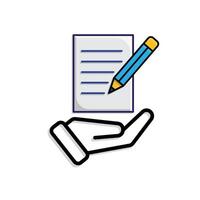 education icon. Notes and Highlighting Tools in hand. notes with pencil. smart, learning, clever. Mixed style vector