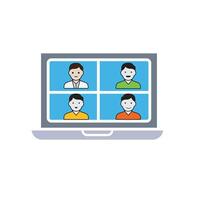 Remote Work. conference icon. Monitor screen divided into 4 avatar faces. collaboration. Flat design style vector