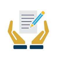 education icon. Notes and Highlighting Tools in hand. notes with pencil. learning, clever. Flat design vector