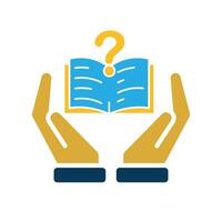 education icon. question or issue in two hand. book or paper question mark. smart. Flat design style vector