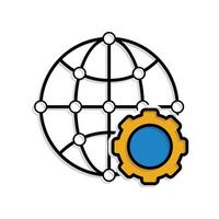 A globe with a gear and a circle cobection. mixed style design vector