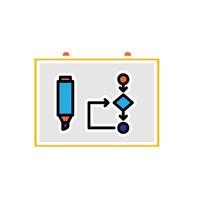 Remote Work. Virtual whiteboard icon. Digital board with marker and diagram icons. collaboration. Flat design style vector