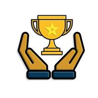 education icon. learning result or trophy in two hand. smart, learning, clever. Mixed design style.trewq vector