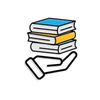 education icon. book or ebook. three stacked books. smart, learning, clever. Mixed style vector