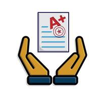 education icon. Live Grade and Report Card in hand. A plus grade sheet with a stamp icon. clever. isometric style vector