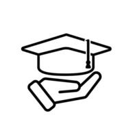 education icon. student in hand. graduation cap on white background. smart, study, clever. outline vector