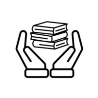 education icon. book or ebook in hand. three stacked books. clever. Outline design vector