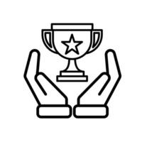 education icon. learning result or trophy in two hand. gold trophy with star in the middle. smart, learning, clever. Outline vector