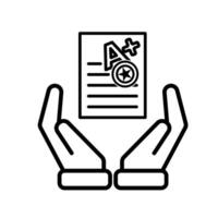 education icon. Live Grade and Report Card. A plus grade sheet with a stamp icon in hand. smart, learning, clever. Outline style vector