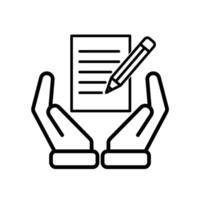 education icon. Notes and Highlighting Tools in hand. notes with pencil. Smart and clever. Outline design vector