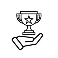 education icon. learning result or trophy in hand. gold trophy with star in the middle. smart, learning, clever. Outline vector
