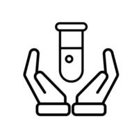 education icon. Subject Icon science in hand. test tube with blue liquid inside. smart, clever. Outline style vector