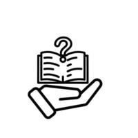 education icon. question or issue in hand. book or paper question mark. smart, clever. Outline design vector