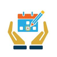 education icon. Study Planner in hand. Calendar with marker and pencil icon. smart. Flat design vector