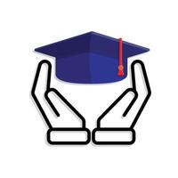 education icon. student in two hand. graduation cap. smart, study, clever. mixed design style vector