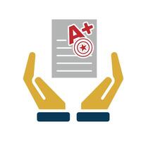education icon. Live Grade and Report Card in hand. A plus grade sheet with a stamp icon. smart. Flat style vector