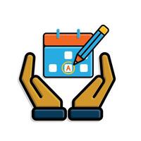 education icon. Study Planner in hand. Calendar with marker and pencil icon. clever. isometric design vector