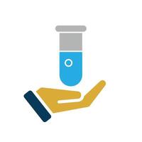 education icon. Subject Icon science in hand. test tube with blue liquid inside. learning, clever. Flat design vector