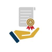 education icon. scholarship in hand. slightly rolled paper with award certificate or ribbon. smart. Flat design style vector