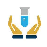 education icon. Subject Icon science in hand. test tube with blue liquid inside. learning, clever. Flat style vector