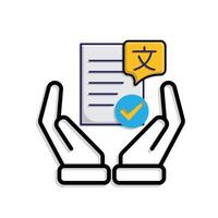 education icon. literature in two hand. paper or article with multi language. smart, learn, clever. Mixed design style vector