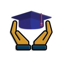 education icon. student in two hand. graduation cap on white background. clever. isometric design style vector