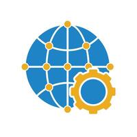 A globe with a gear and a circle. flat design style vector